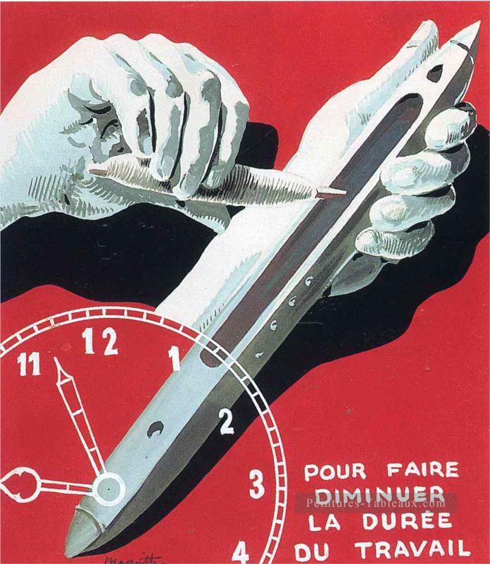 ベルギーの繊維労働者センターが労働時間を削減するためのポスターのプロジェクト 1938年 ルネ・マグリット油絵